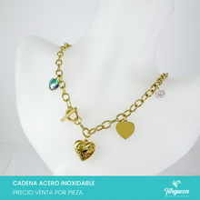 Load image into Gallery viewer, Collar Chunky Corazon y Charms cDorado Acero Inoxidable
