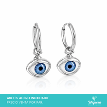 Load image into Gallery viewer, Arete Hoop Ojos 3cm Plateado Acero Inoxidable
