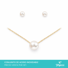 Load image into Gallery viewer, Conjunto Perlas Dorado Acero Inoxidable
