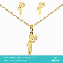 Cargar imagen en el visor de la galería, Conjunto Niño con Avioncito Dorado Acero Inoxidable
