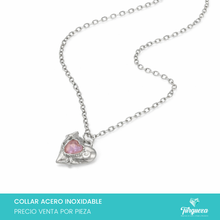 Cargar imagen en el visor de la galería, Collar Corazon Zirconia Rosa Plateado Acero Inoxidable

