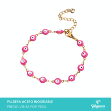 Load image into Gallery viewer, Pulsera Ojo Turco Rosa Dorada (18cm-6mm) Acero Inoxidable
