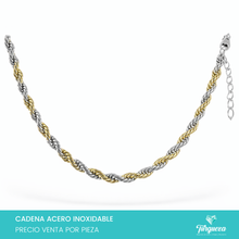 Cargar imagen en el visor de la galería, Cadena Choker Torsal Bicolor Grueso Dorado y Plateado  (43cm-6mm) Acero Inoxidable
