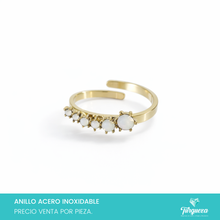 Load image into Gallery viewer, Anillo Zirconias Piedra Luna Dorado Acero Inoxidable
