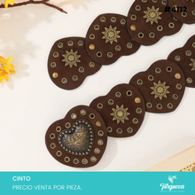 Cargar imagen en el visor de la galería, Cinto Bohemio Corazones para Dama Café Hebilla Dorado Viejo #4112
