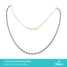 Cargar imagen en el visor de la galería, Collar Doble Torsal Perla de Rio Plateado Acero Inoxidable
