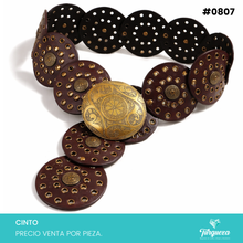 Cargar imagen en el visor de la galería, Cinto Bohemio Circulos para Dama Café Hebilla Mandala Dorado Viejo #0807
