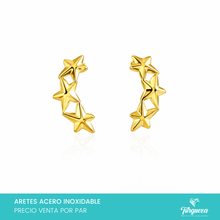 Load image into Gallery viewer, Arete Estrellas Dorado Acero Inoxidable
