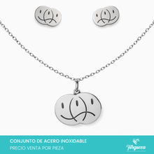 Load image into Gallery viewer, Conjunto Cara Feliz y Triste Plateado Acero Inoxidable
