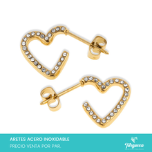 Cargar imagen en el visor de la galería, Arete Corazon con Zirconias  Dorado (1.2cm) Acero Inoxidable
