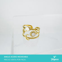 Cargar imagen en el visor de la galería, Anillo Estrella y Luna Dorado Acero Inoxidable
