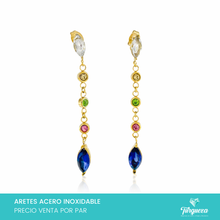 Cargar imagen en el visor de la galería, Arete Zirconias Acero Dorado 4cm Inoxidable
