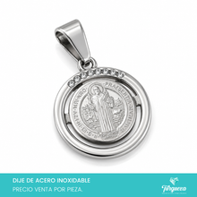 Cargar imagen en el visor de la galería, Dije Medalla San Benito Plateado (1.5cm) Acero Inoxidable
