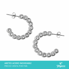 Cargar imagen en el visor de la galería, Arete Zirconias 2.5cm Plateado Acero Inoxidable
