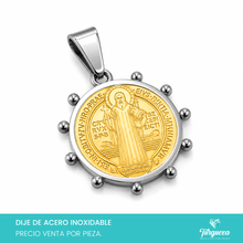Load image into Gallery viewer, Dije Medalla San Benito Bitono (2cm) Acero Inoxidable
