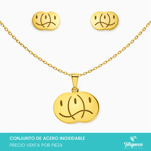 Load image into Gallery viewer, Conjunto Cara Feliz y Triste Dorado Acero Inoxidable
