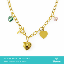 Load image into Gallery viewer, Collar Chunky Corazon y Charms cDorado Acero Inoxidable

