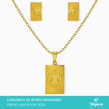 Cargar imagen en el visor de la galería, Conjunto San Benito Escapulario Dorado Acero Inoxidable
