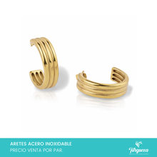 Cargar imagen en el visor de la galería, Arete 3 Lineas Dorado (2.5cm) Acero Inoxidable
