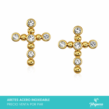 Load image into Gallery viewer, Arete Cruz Zirconias 2.5cm Dorado Acero Inoxidable
