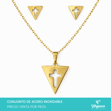 Cargar imagen en el visor de la galería, Conjunto Cruz Dorado Acero Inoxidable
