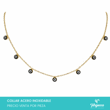 Load image into Gallery viewer, Collar Ojitos Azul Marino Colgantes Dorado Acero Inoxidable
