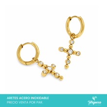 Load image into Gallery viewer, Arete Hoop Cruz 3cm Dorado Acero Inoxidable
