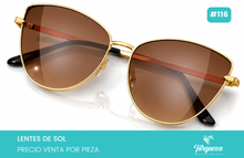Load image into Gallery viewer, Lentes de Sol Cat Eye Cafe Dorado #116

