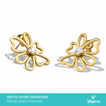 Load image into Gallery viewer, Arete Flor con Zirconia Dorado (2.4cm) Acero Inoxidable
