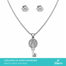 Cargar imagen en el visor de la galería, Conjunto Llave San Benito Plateado Acero Inoxidable

