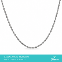 Cargar imagen en el visor de la galería, Cadena Torsal Plateada (60cm-2mm) Acero Inoxidable
