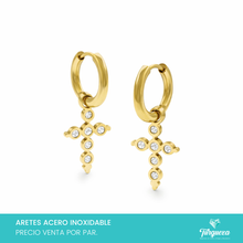 Load image into Gallery viewer, Arete Hoop Cruz 3cm Dorado Acero Inoxidable
