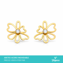 Load image into Gallery viewer, Arete Flor con Zirconia Dorado (2.4cm) Acero Inoxidable

