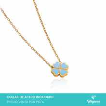 Cargar imagen en el visor de la galería, Collar Trebol Azul Dorado Acero Inoxidable

