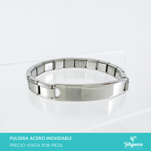 Load image into Gallery viewer, Pulsera Tipo Italiana con Placa PlateadoAcero Inoxidable
