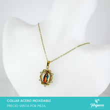 Load image into Gallery viewer, Collar Imagen Virgen con Zirconias Dorado Acero Inoxidable
