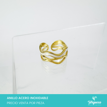 Load image into Gallery viewer, Anillo Curly Perla Dorado Acero Inoxidable
