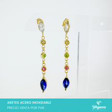 Cargar imagen en el visor de la galería, Arete Zirconias Acero Dorado 4cm Inoxidable
