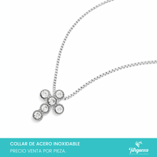 Cargar imagen en el visor de la galería, Collar Cruz Mini Zirconias Plateado Acero Inoxidable
