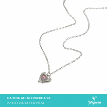 Cargar imagen en el visor de la galería, Collar Corazon Zirconia Rosa Plateado Acero Inoxidable
