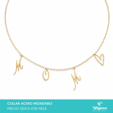 Cargar imagen en el visor de la galería, Collar Charms Mom + Corazon Dorado Acero Inoxidable
