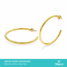 Cargar imagen en el visor de la galería, Arete Arracada Lisa Gde Dorado 5cm Acero Inoxidable
