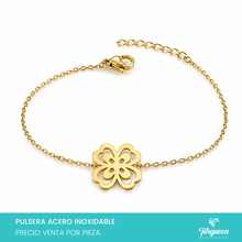 Load image into Gallery viewer, Pulsera Trebol 4 hojas Dorada Acero Inoxidable

