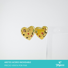 Cargar imagen en el visor de la galería, Arete Corazon Zirconias Dorado 2cm Acero Inoxidable
