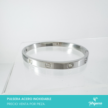 Cargar imagen en el visor de la galería, Brazalete diseño Tornillo y Zirconias Plateada Acero Inoxidable
