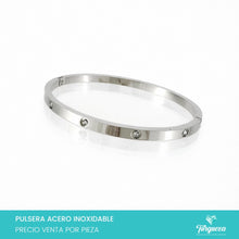 Cargar imagen en el visor de la galería, Brazalete Zirconias Plateado Acero Inoxidable
