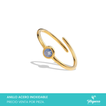 Load image into Gallery viewer, Anillo Zirconia Ajustable Dorado Acero Inoxidable
