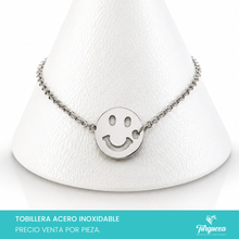Cargar imagen en el visor de la galería, Tobillera Cara Feliz Plateada Acero Inoxidable
