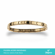 Cargar imagen en el visor de la galería, Pulsera Tipo Italiana Delgada Dorada (18 charms 6mm x 1cm) Acero Inoxidable
