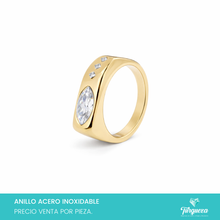 Load image into Gallery viewer, Anillo Chunky con Zirconia Oval Dorado Acero Inoxidable
